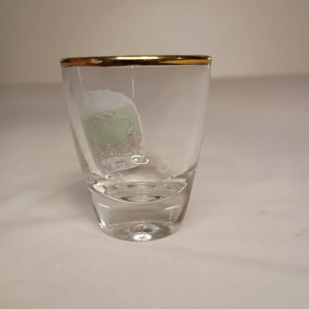 Heidelberg Shot Glass Clear Gold‎ Rim Souvenir Germany Made in France
